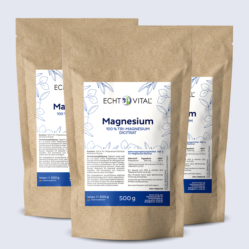 Magnesium - 3 Beutel mit je 500 g Pulver